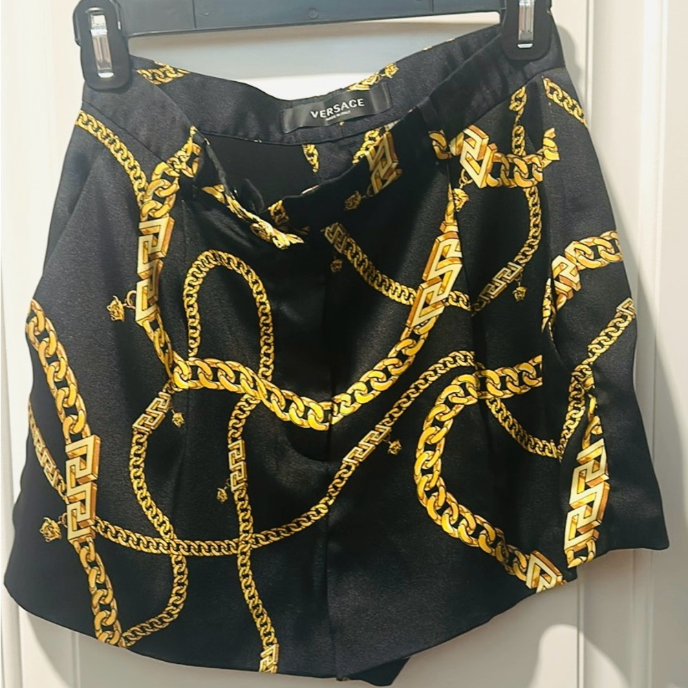 Versace Black and Gold Chain Pattern Shorts